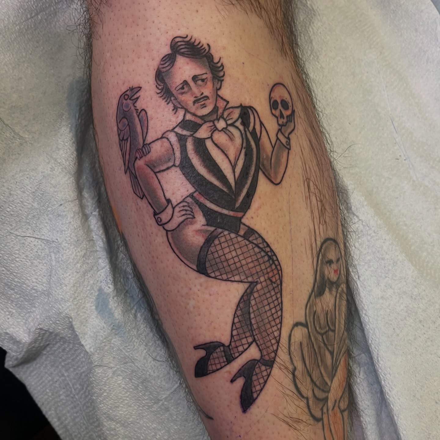 Mermaid neo-traditional tattoo on the forearm by Lacey B, Portland, Oregon