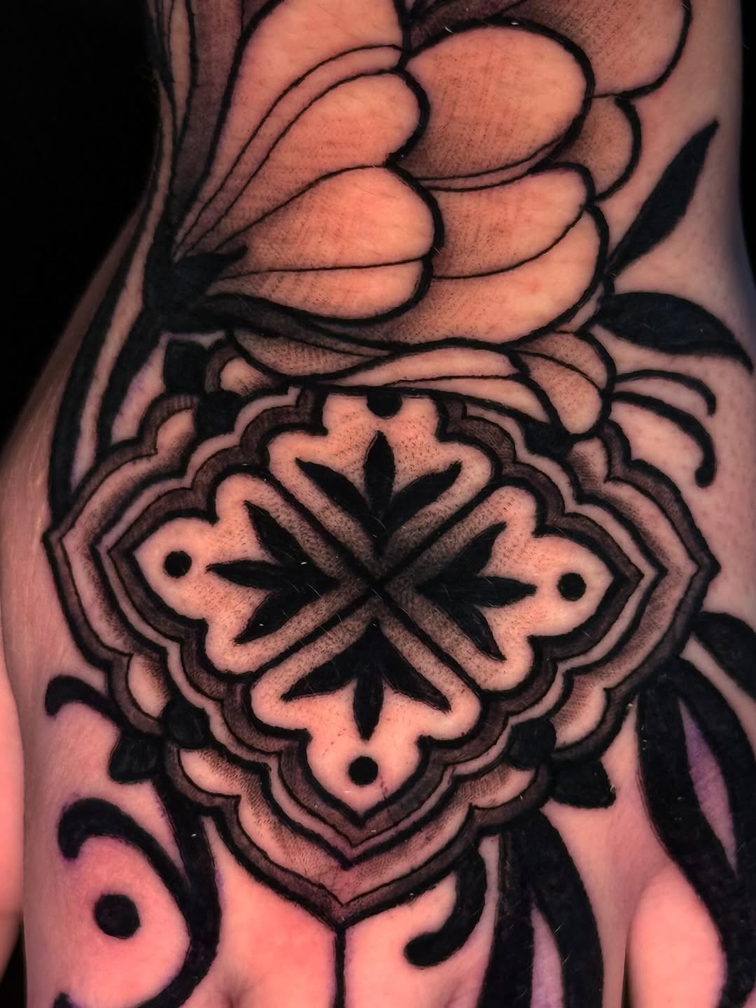 Tattoo by @staghorntattoo — ornamental, black_and_grey