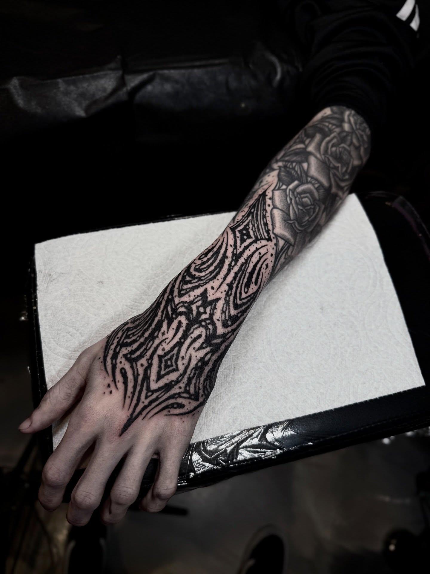 Paisley pattern black and grey tattoo on the forearm by ♡ Erika Soya ♡