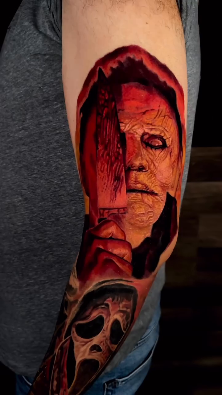 Horror movie characters realism tattoo by Dave James