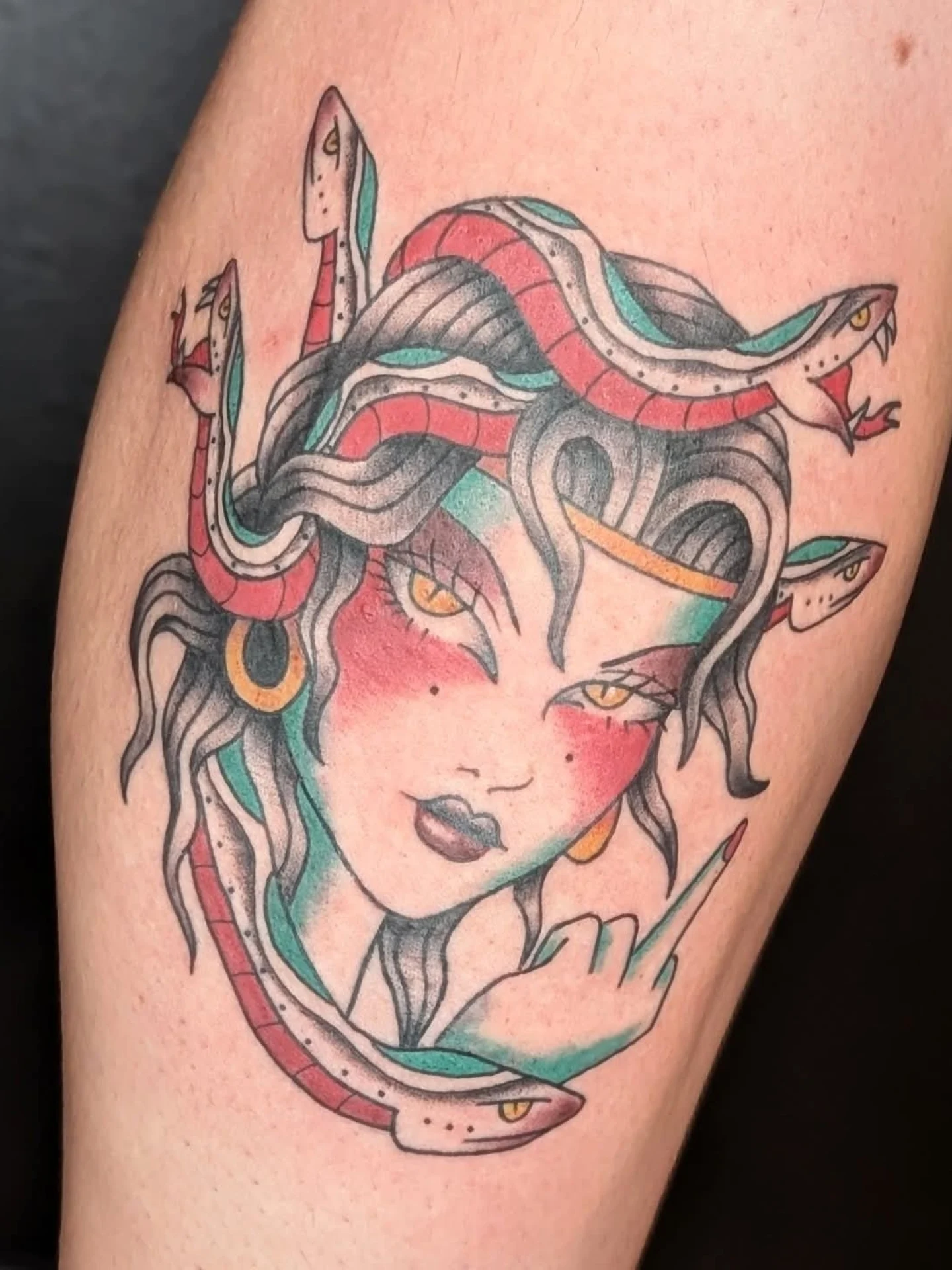 Medusa American traditional tattoo on the thigh by π²π°πket