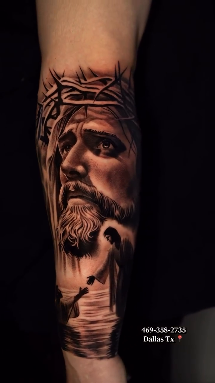 Chicano tattoo on the forearm by Salvador Saenz Jr, Dallas, Texas