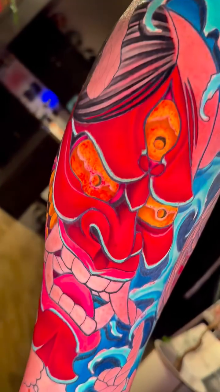 Oni mask and octopus japanese irezumi tattoo by InkFloyd Roith