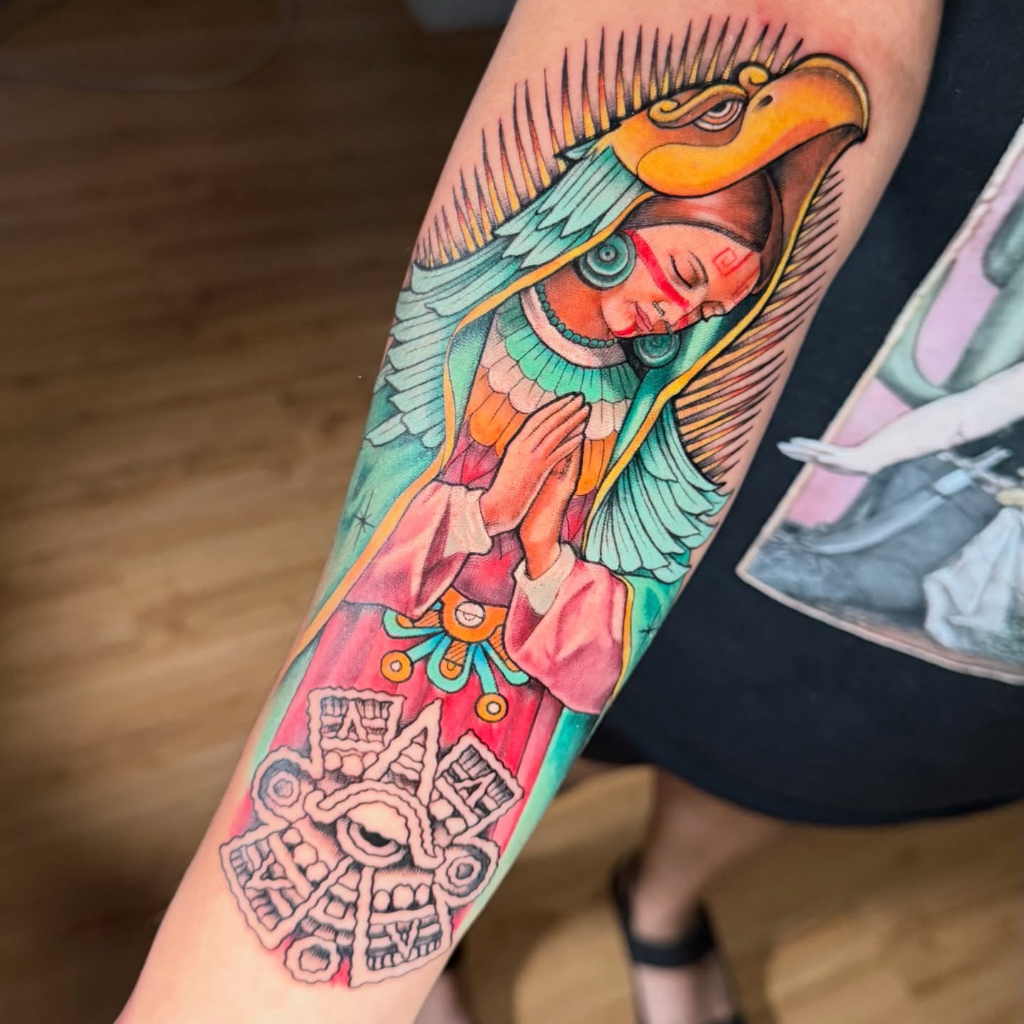 Bird and woman American traditional tattoo on the forearm by Gilberto Flores Nava