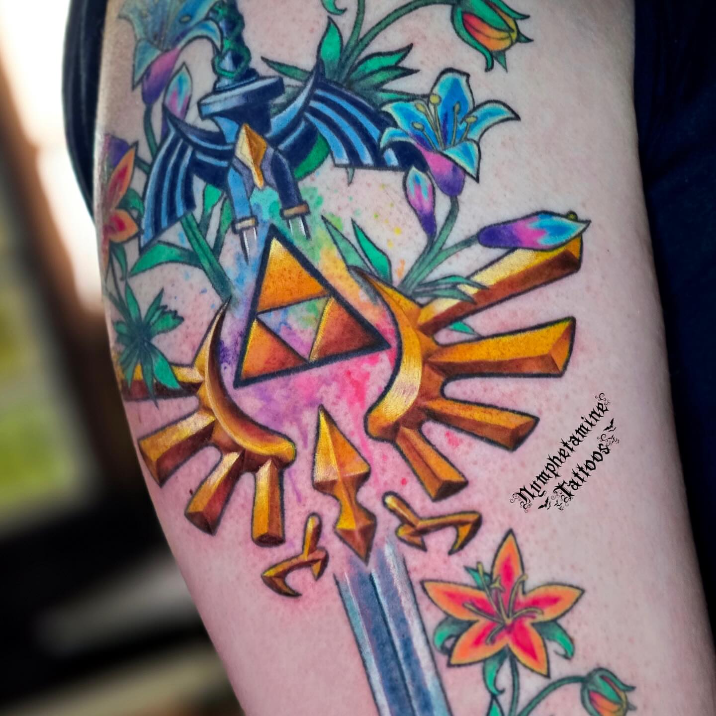 Legendary triforce geometric tattoo on the forearm by ๐ธ๐๐๐๐๐๐๐๐