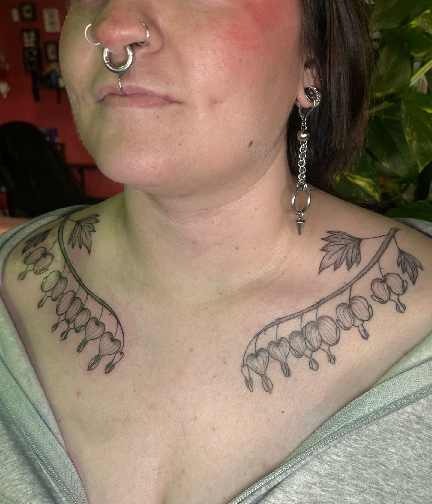 Wisteria black and grey tattoo on the chest by Daniela