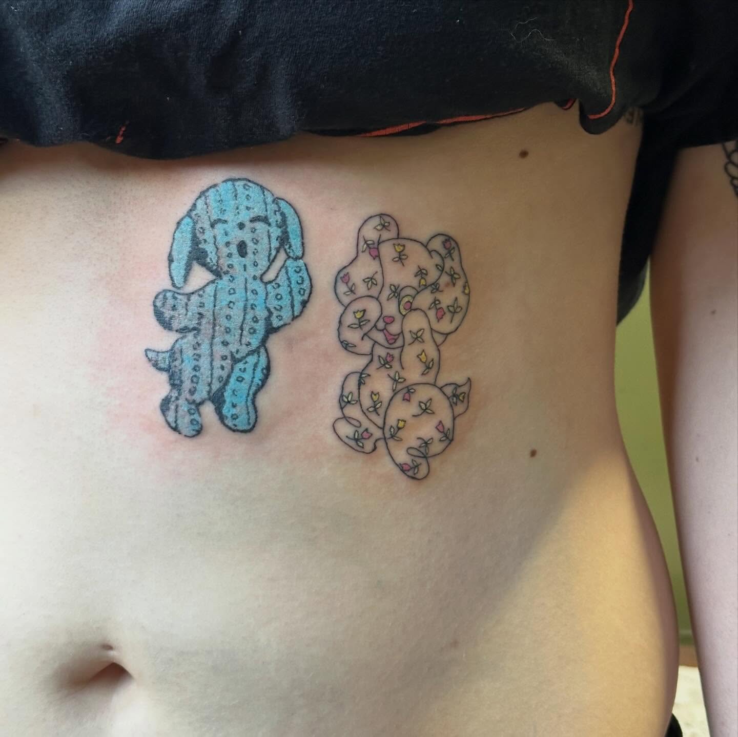 Stuffed animals dotwork tattoo on the ribs by Jules🕯️