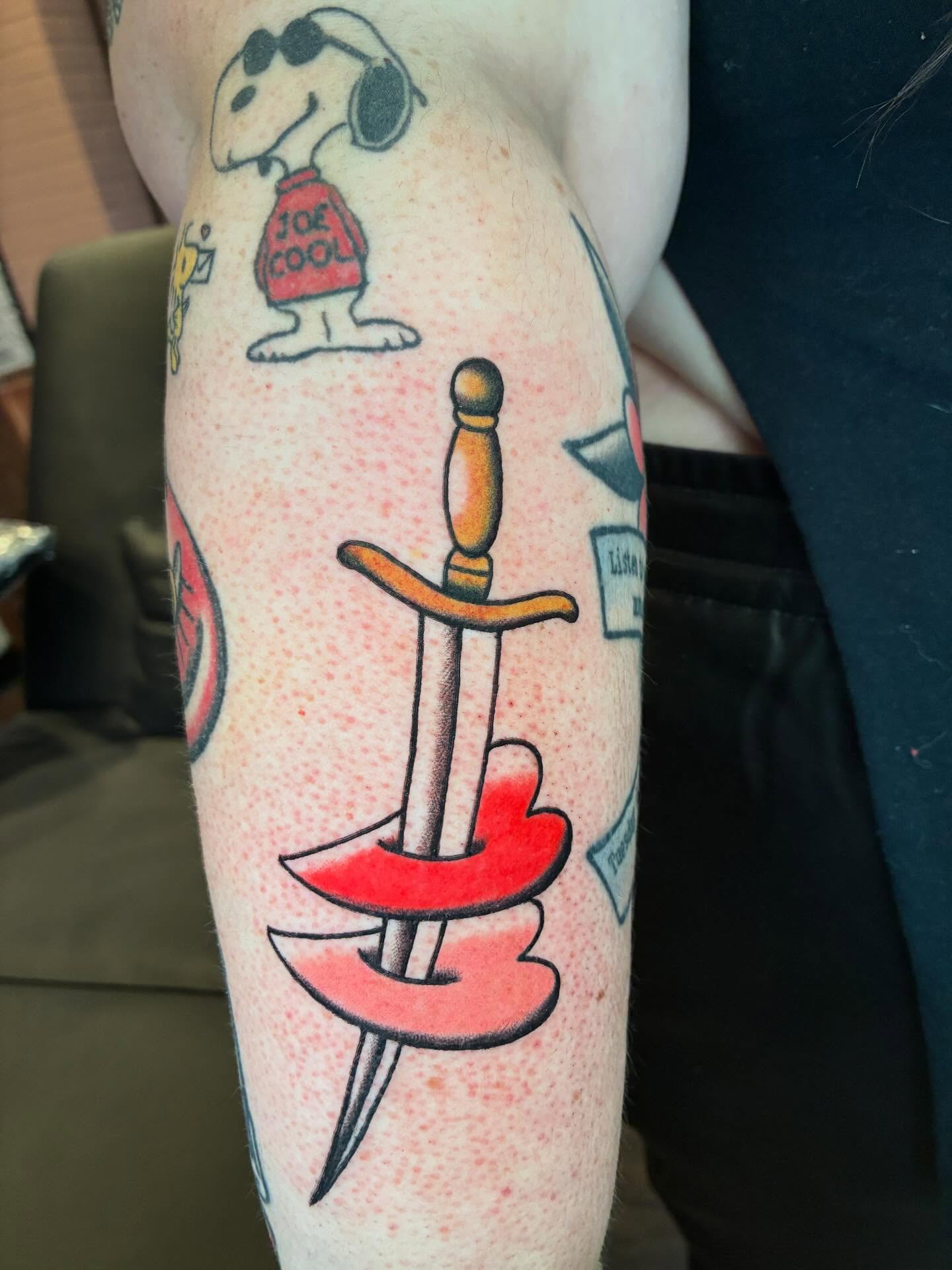 Sword and shield American traditional tattoo on the forearm by ๐๐ช๐๐ซ๐ก๐ ๐๐ฏ๐ถ๐ฉ๐
