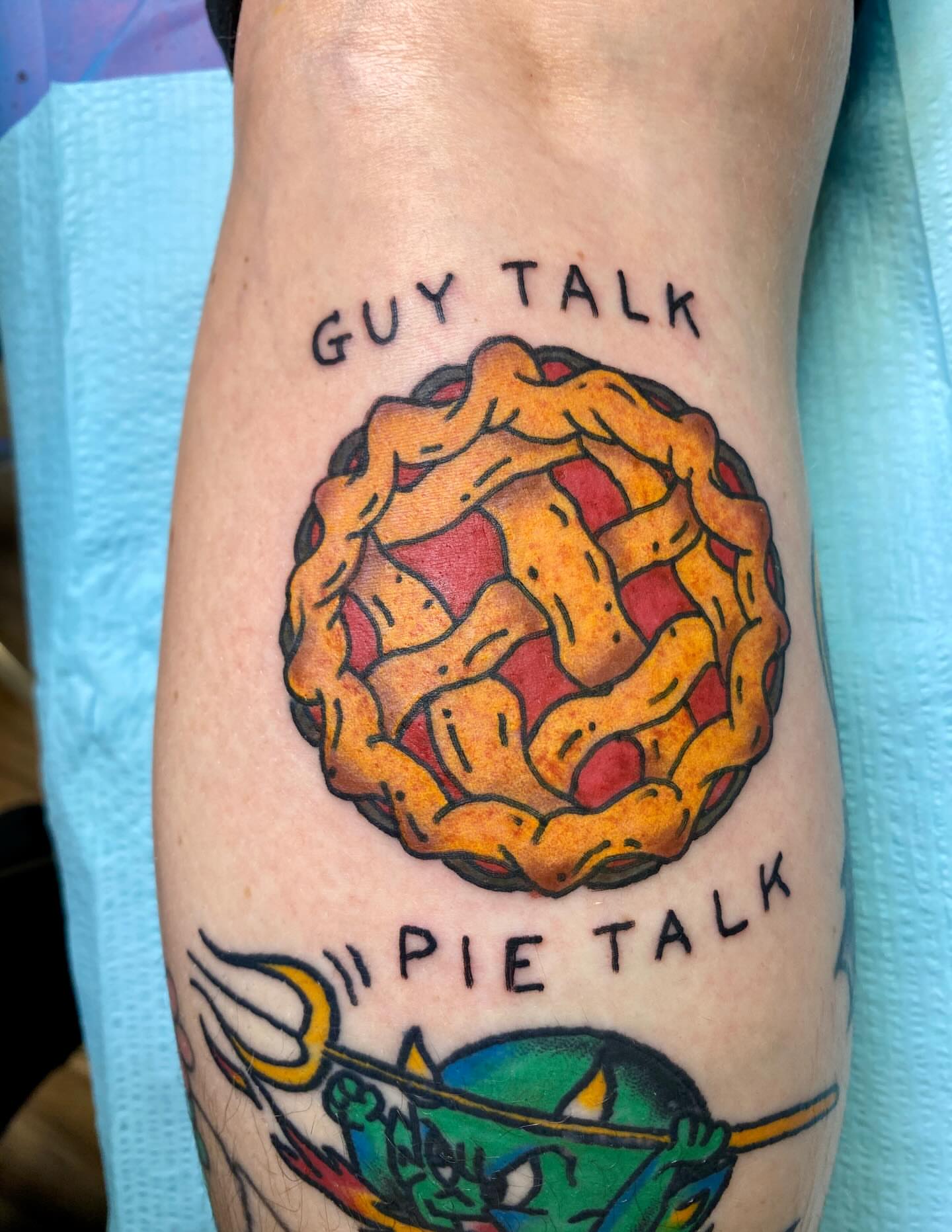 Pie American traditional tattoo on the forearm by Davie Tattoos