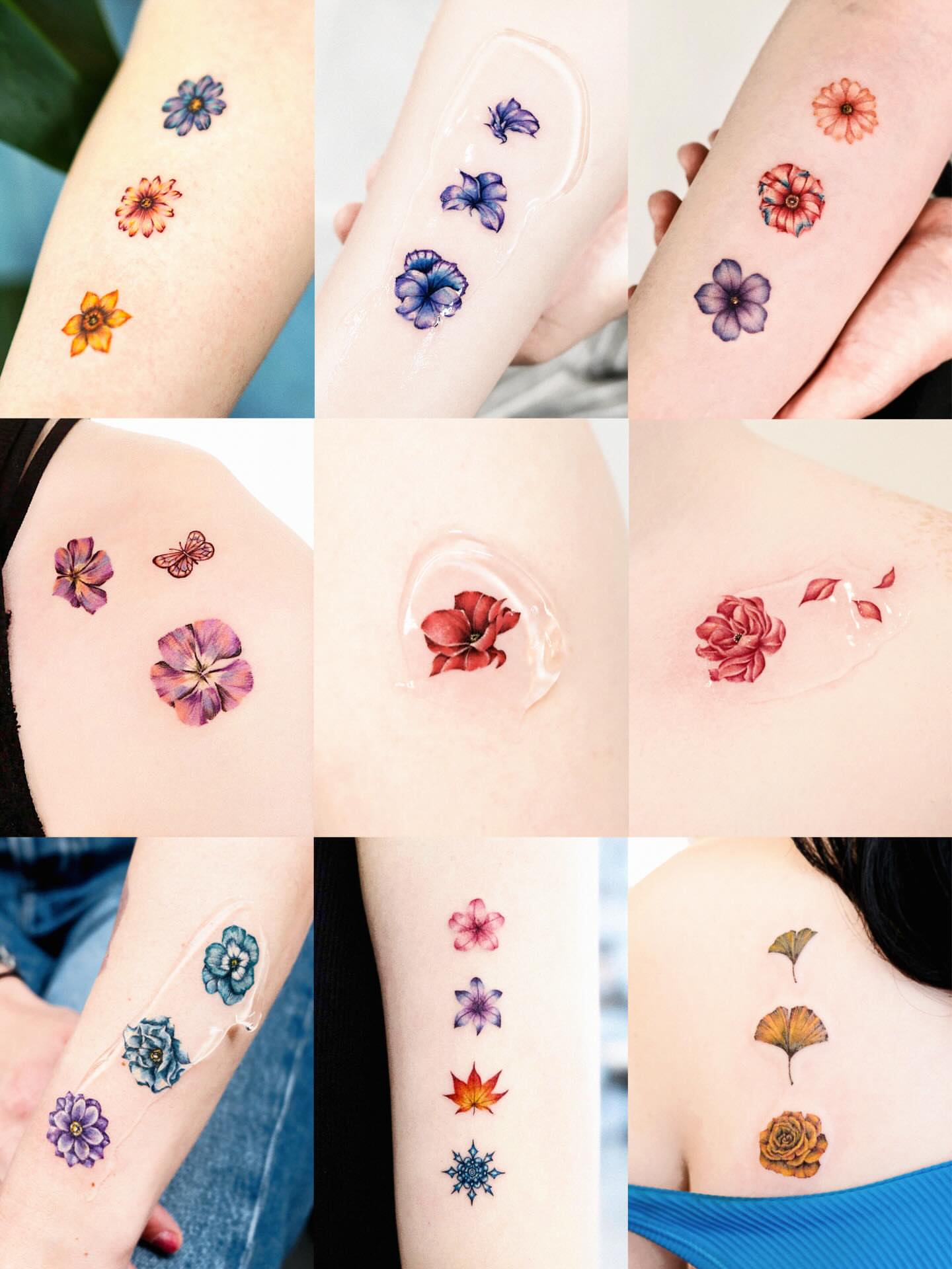 Flowers watercolor tattoo on the upper arm by 애박 ⋆⁺₊ ₊⁺⋆ Aebak