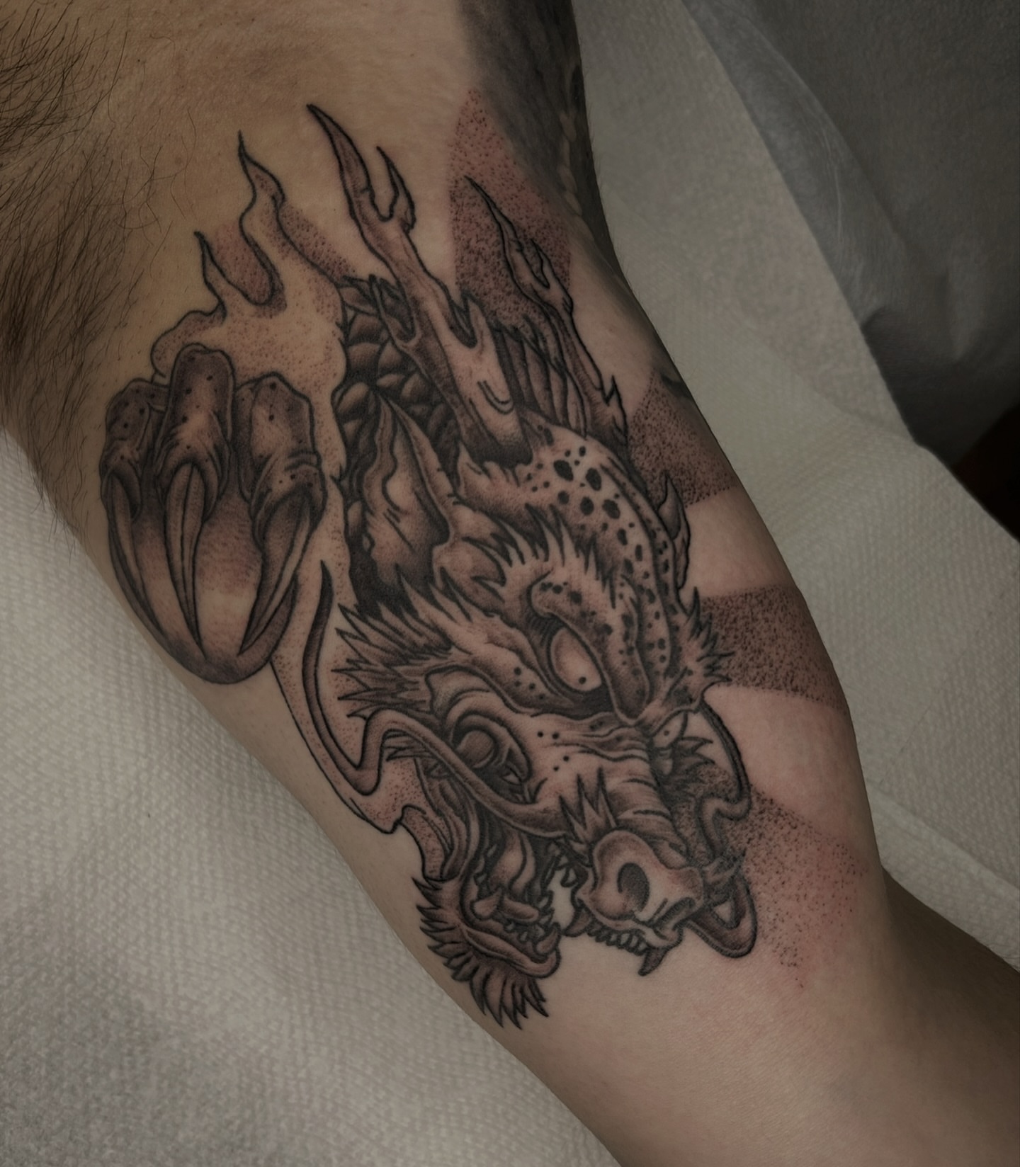 Tattoo by @austincpratttattoo — dotwork, black_and_grey