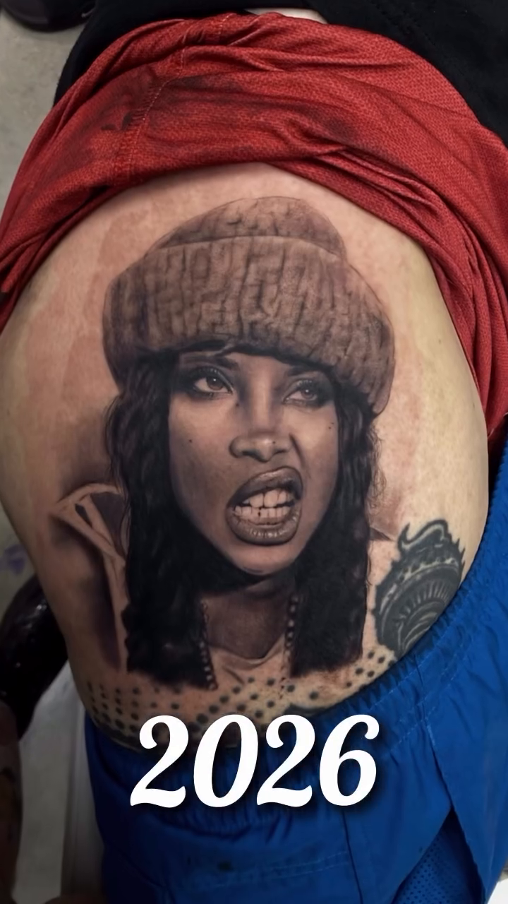 Woman's portrait realism tattoo by Jazz