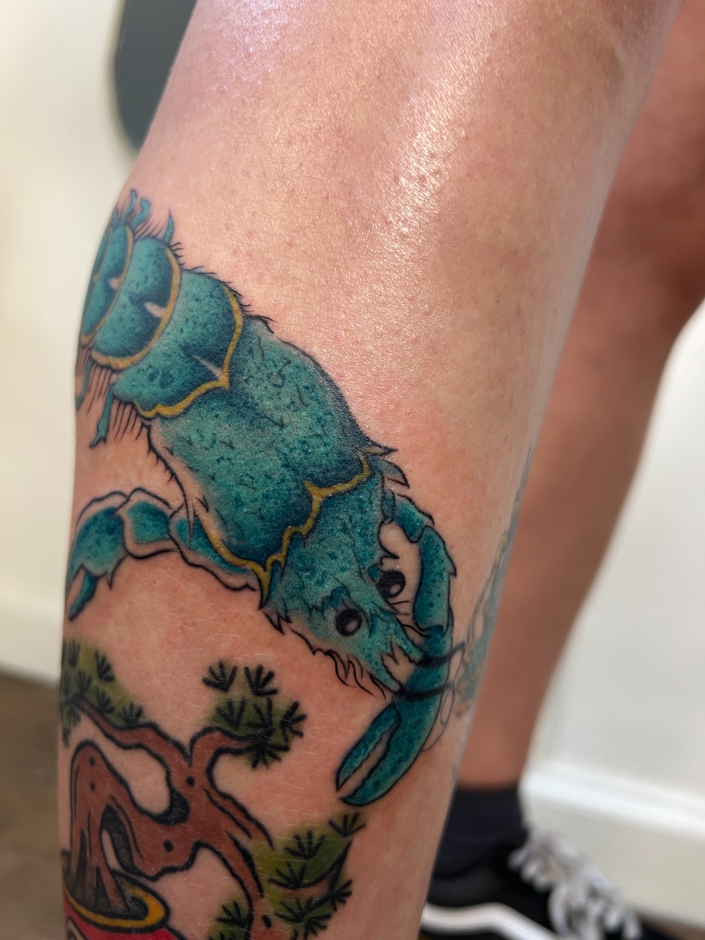 Lobster American traditional tattoo on the forearm by Diana García