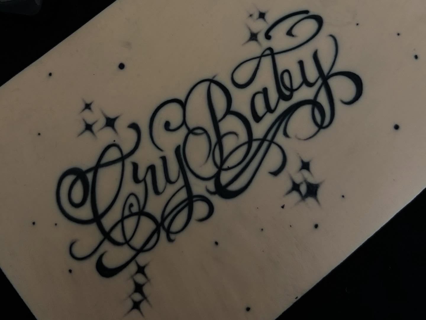 Cry Baby lettering script tattoo by Pres!