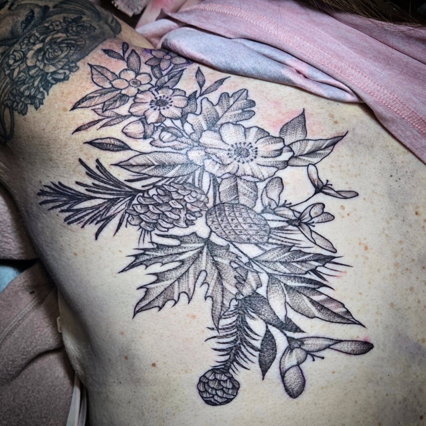 Tattoo by @killer_cait — dotwork, black_and_grey
