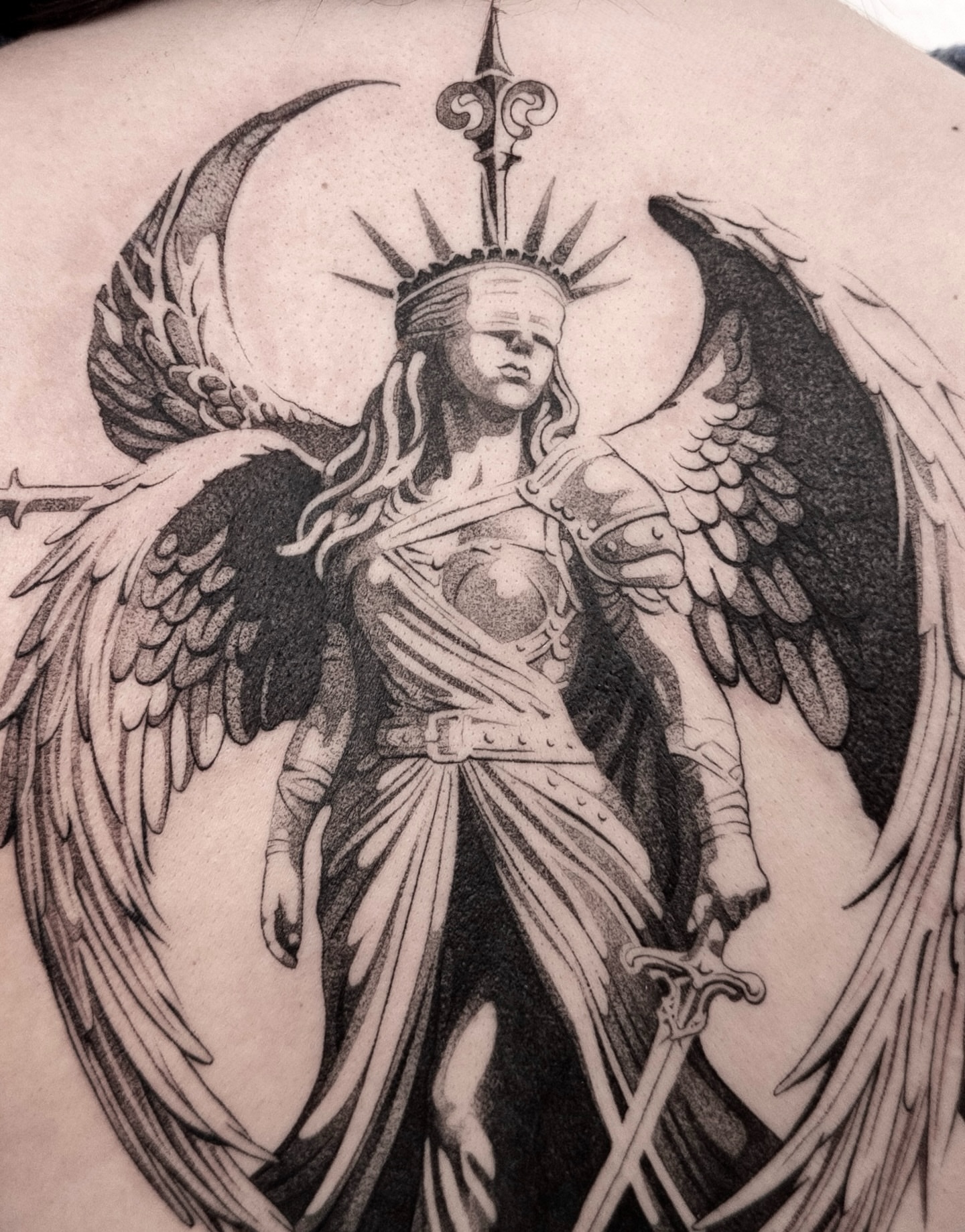 Angelic warrior realism tattoo on the torso by sacramento tattoo CA
