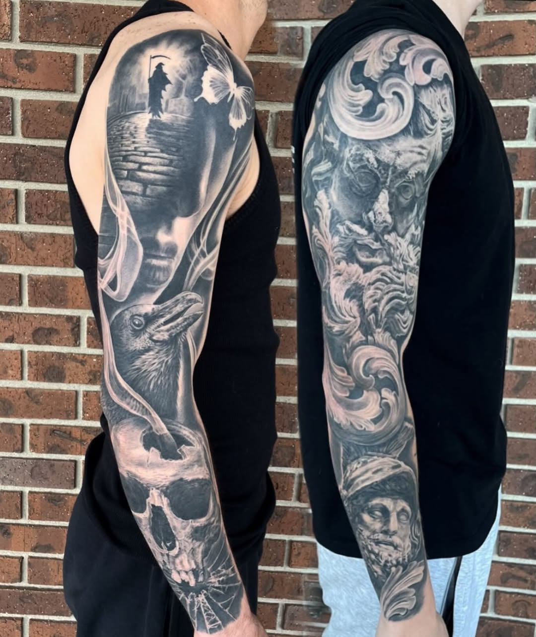 Realism tattoo on the upper arm by Jeremiah Warner
