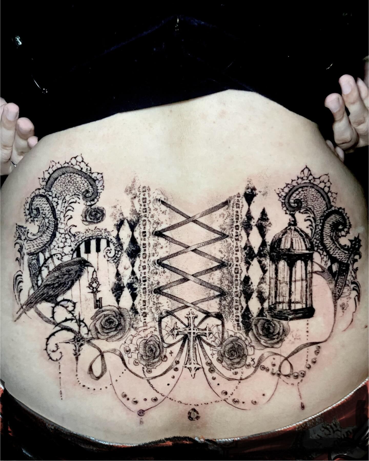 Tattoo by @friedraven_tattoo โ black_and_grey, ornamental