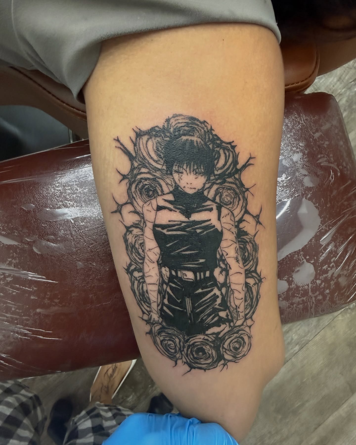 Tattoo by @onddautattoo — anime, black_and_grey