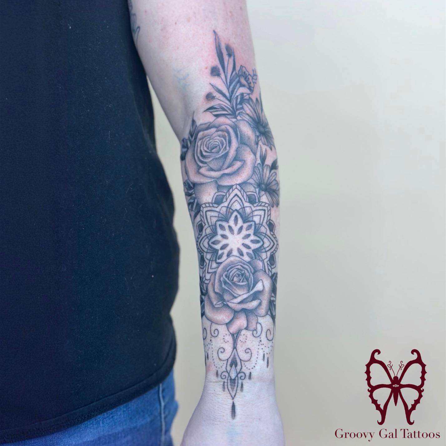 Tattoo by @groovygal_tattoos โ black_and_grey, geometric