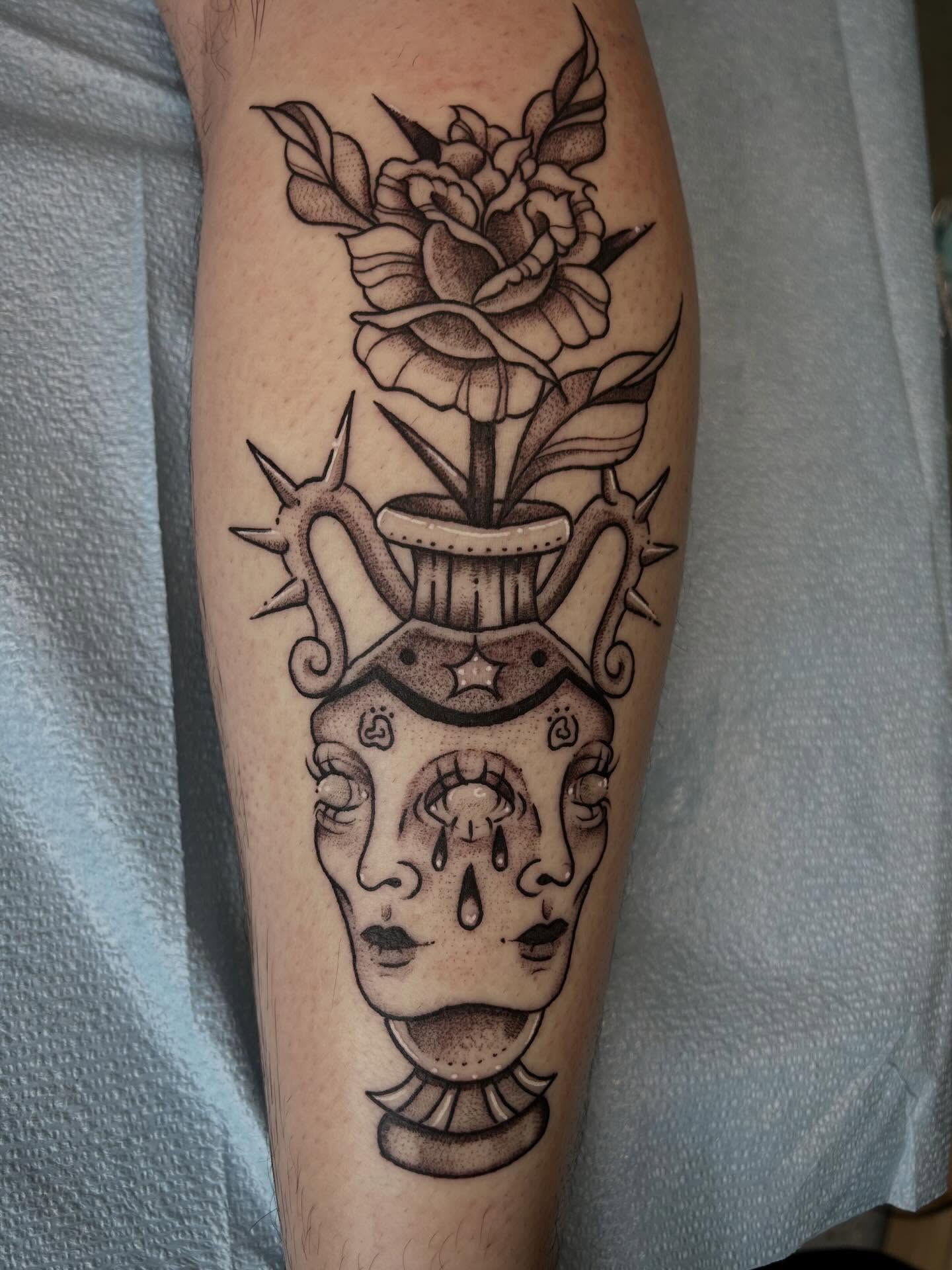Sugar skull with rose dotwork tattoo on the forearm by Bria🩸