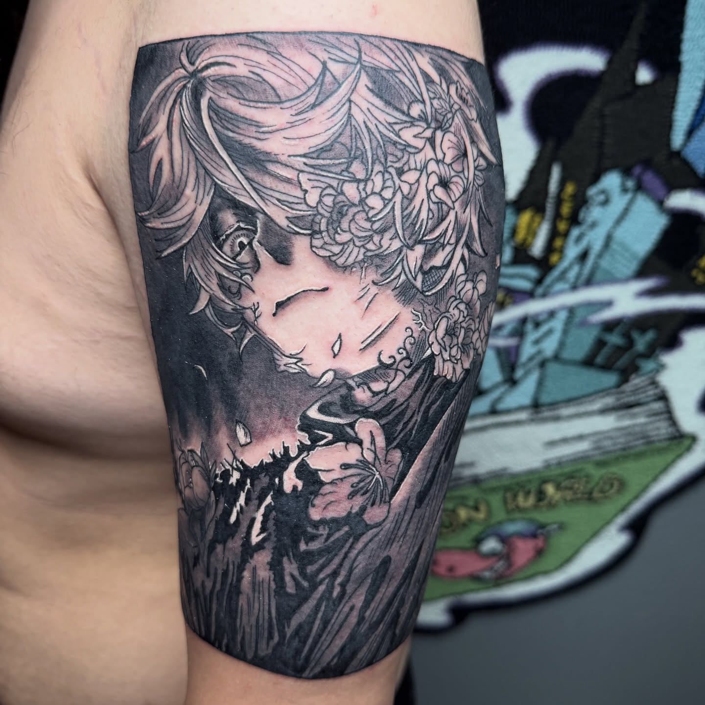 Tattoo by @luckyleftytattoos — anime, dotwork