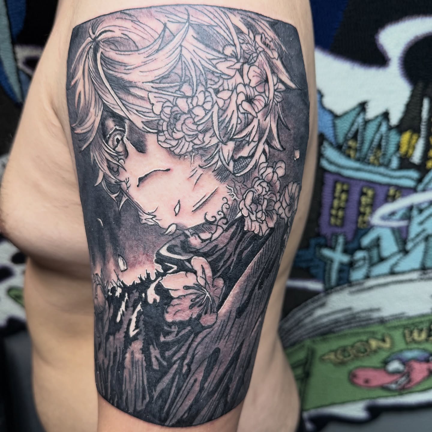 Tattoo by @luckyleftytattoos — anime, black_and_grey