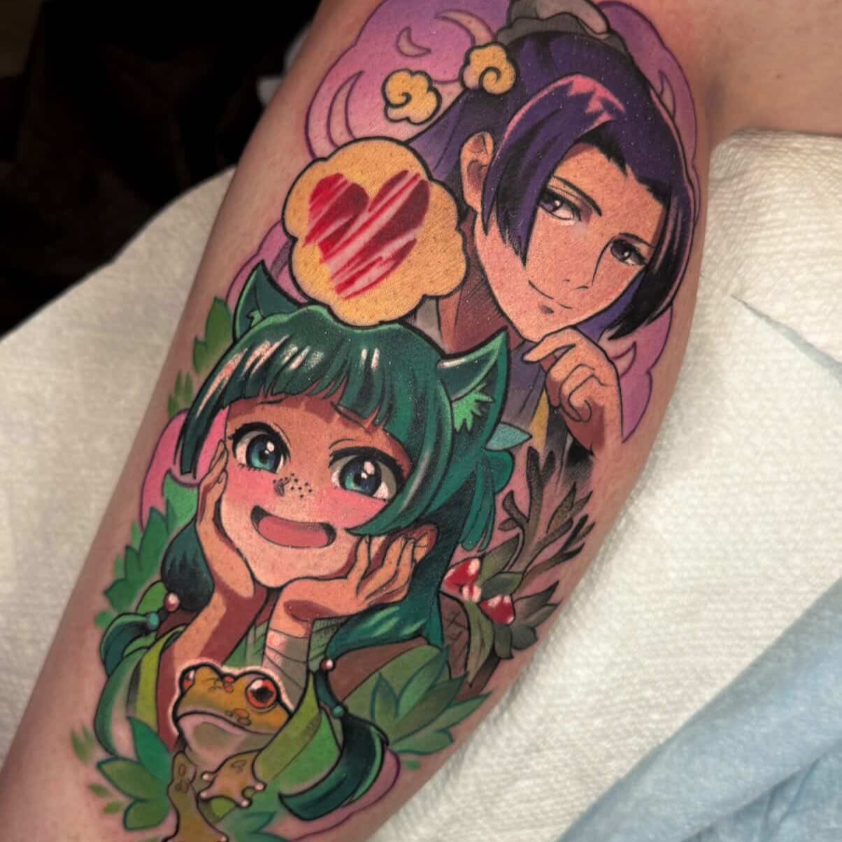 Anime characters anime tattoo on the forearm by Kara Klenk