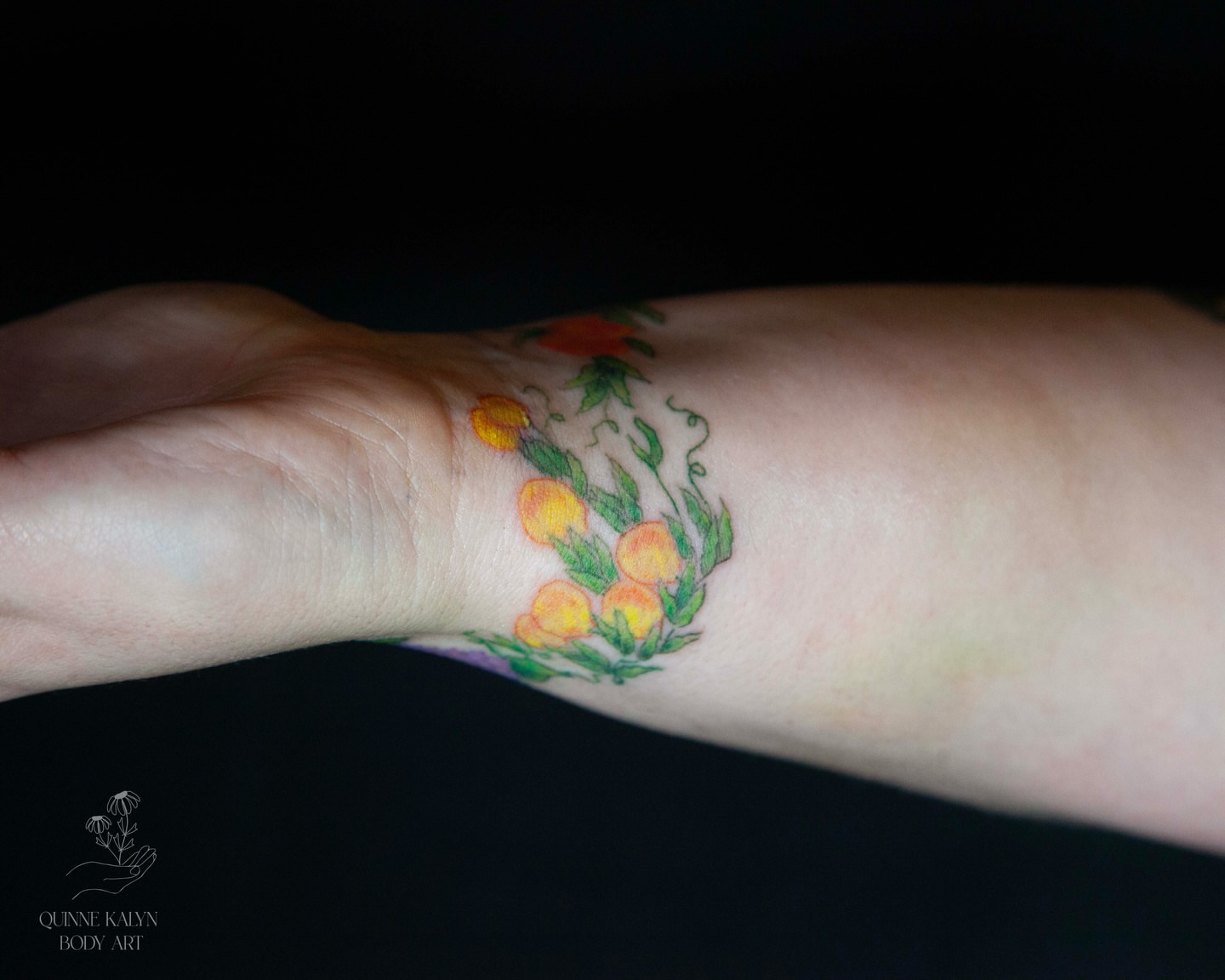 Peaches and leaves dotwork tattoo on the forearm by Nashville Piercer & Tattoo Artist ✨ Quinne