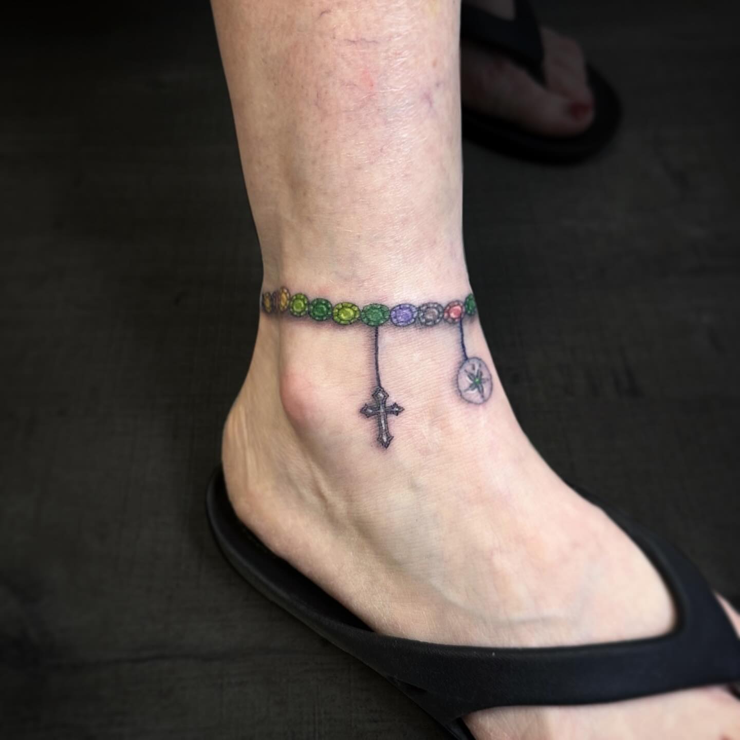 Rosary beads dotwork tattoo on the foot by 🌜🔮✨Anya Casey✨🔮🌛