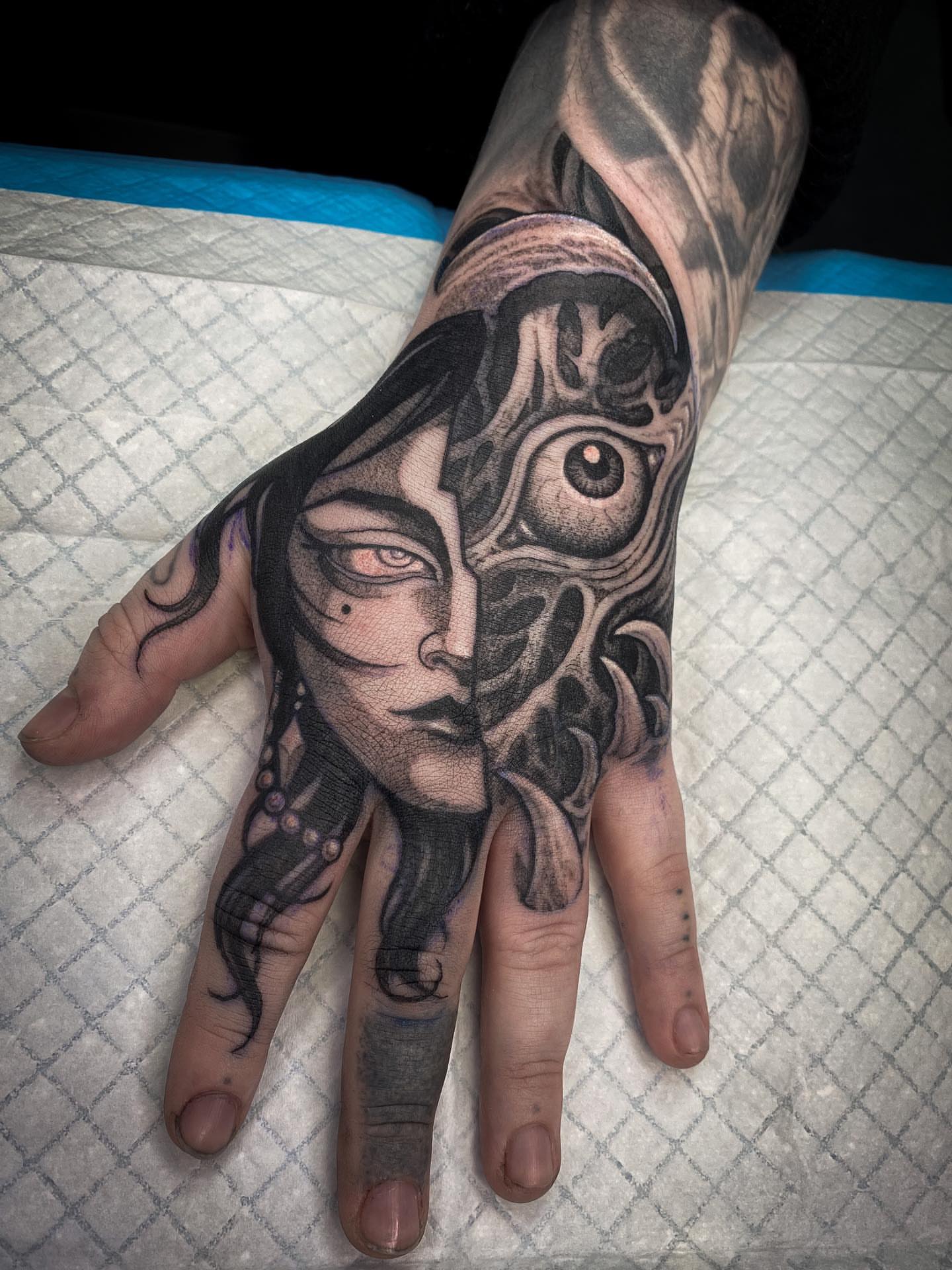 Tattoo by @pigeonxhands — black_and_grey, realism