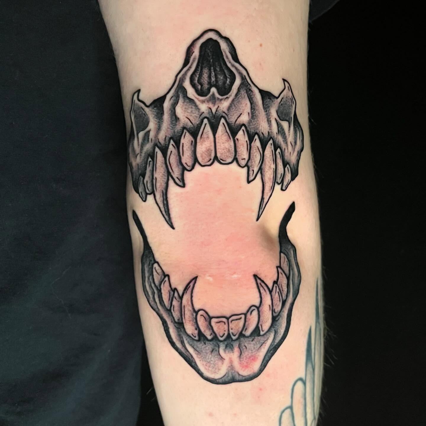 Skull black and grey tattoo on the forearm by CJ Ligocki - Ferndale Detroit Michigan Tattoo, Ferndale, Michigan
