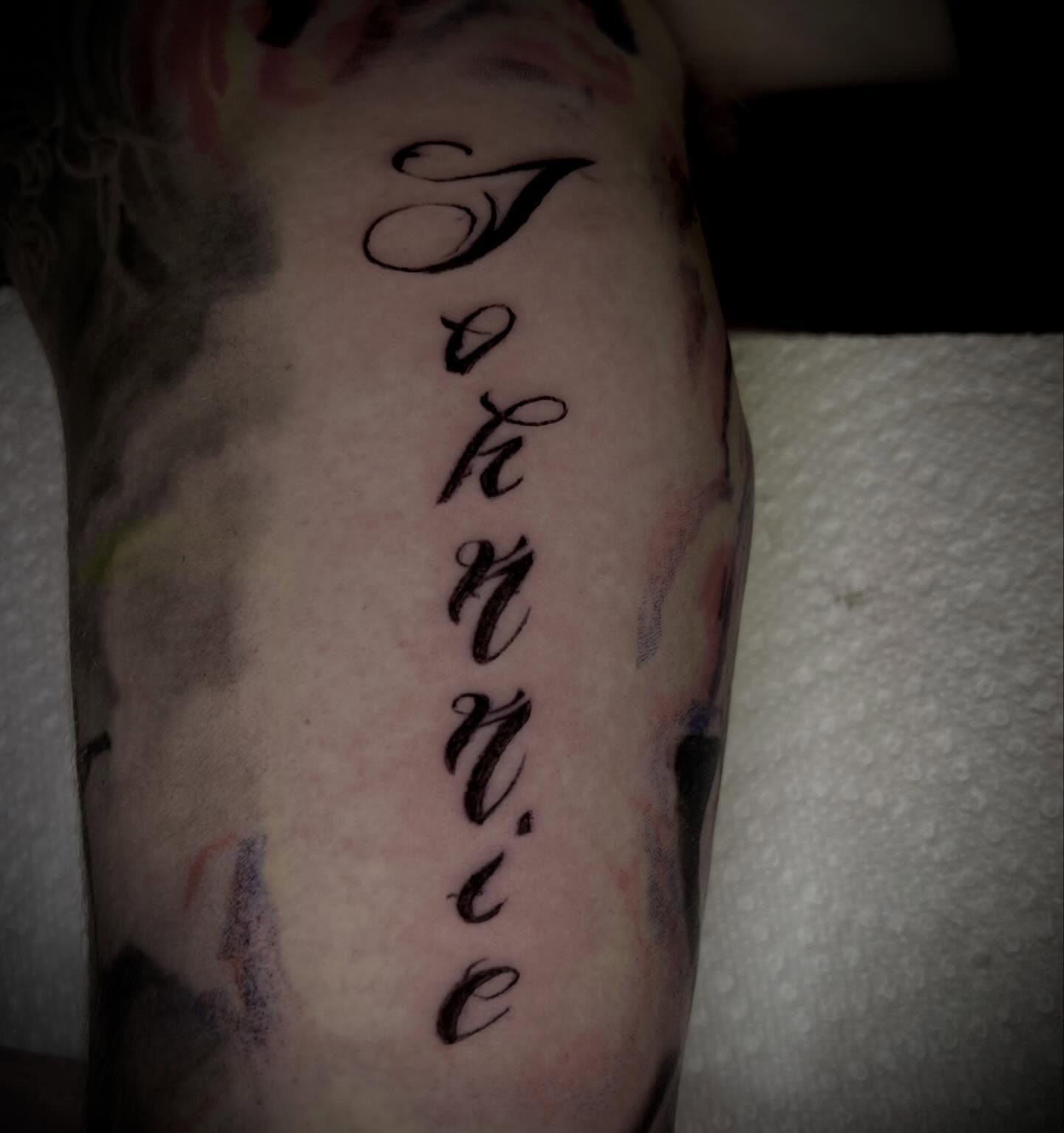 Tattoo by @jamesrichtattoos — lettering_script