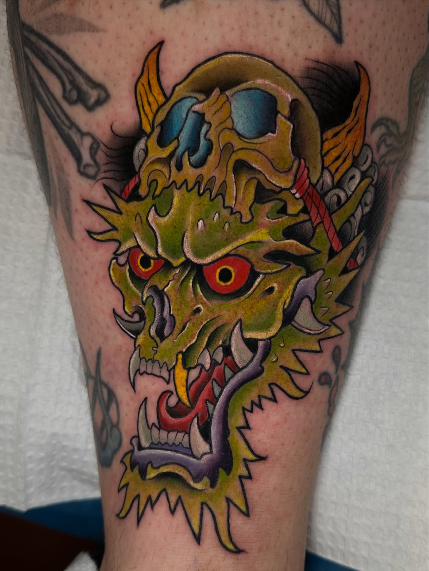 Dragon American traditional tattoo on the forearm by Sam AlpineInk
