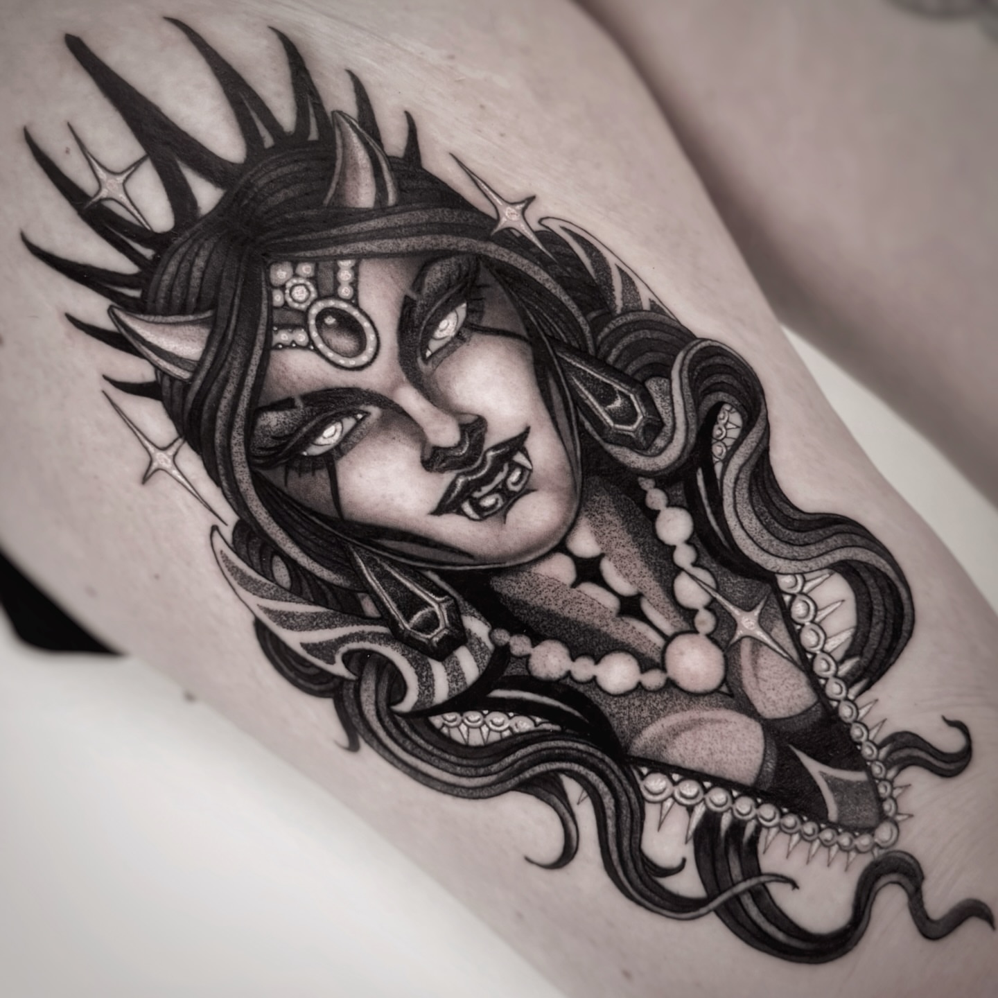 Tattoo by @ninjakixxtattoo — black_and_grey, dark_realism