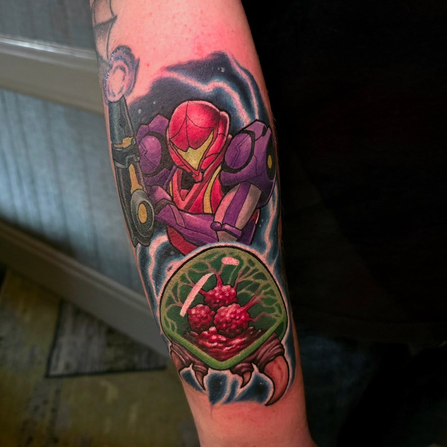 Samus Aran anime tattoo on the forearm by Gabrielle Nicole Soucie
