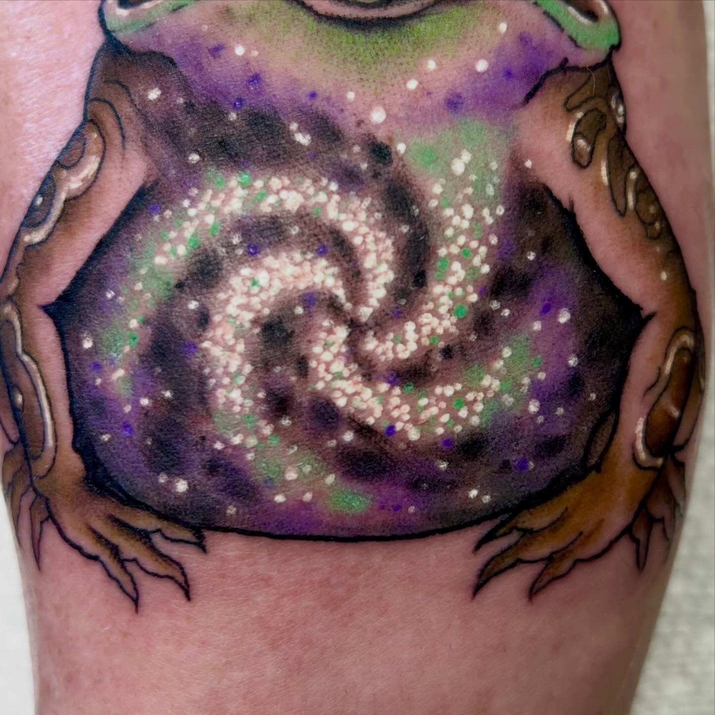 Galaxy dotwork tattoo on the thigh by darklord_666