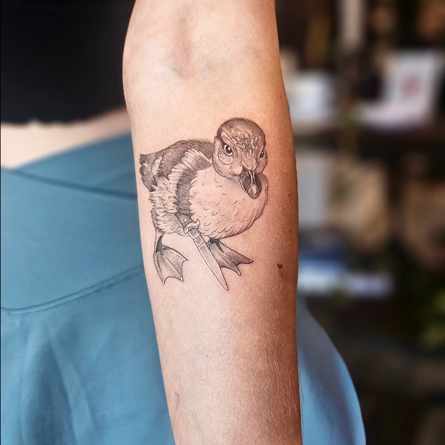 Wood duck realism tattoo on the forearm by Casey Jo