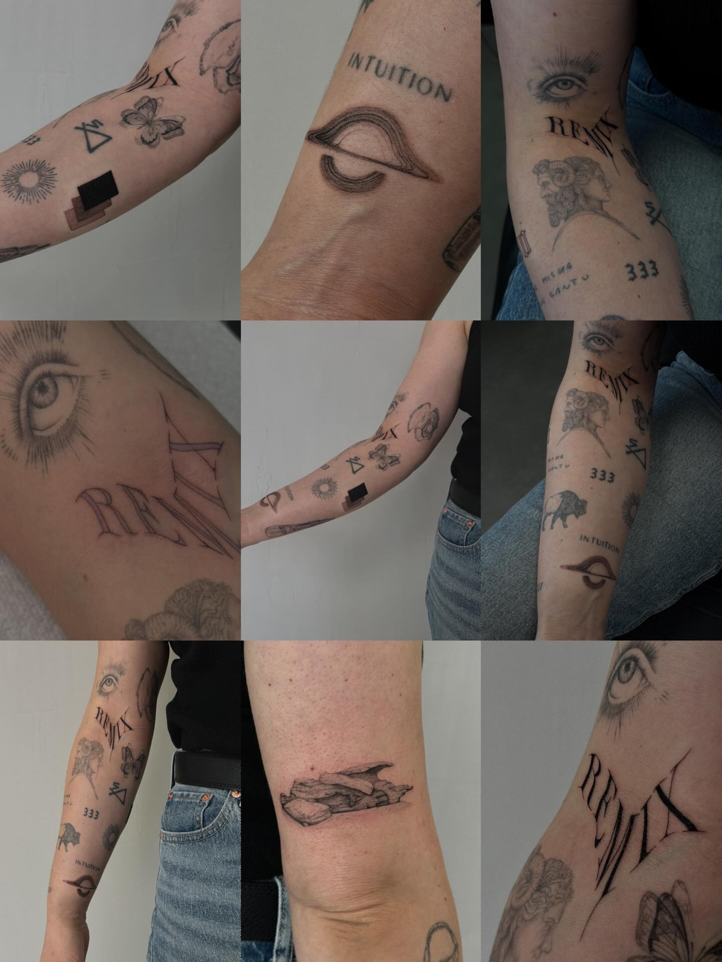 Eye black and grey tattoo on the forearm by Hannah Matthews