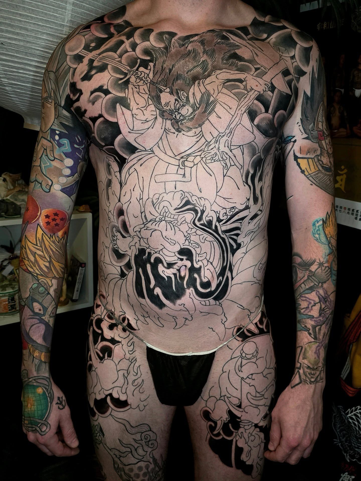 Samurai warrior japanese irezumi tattoo on the torso by Frank Simanton