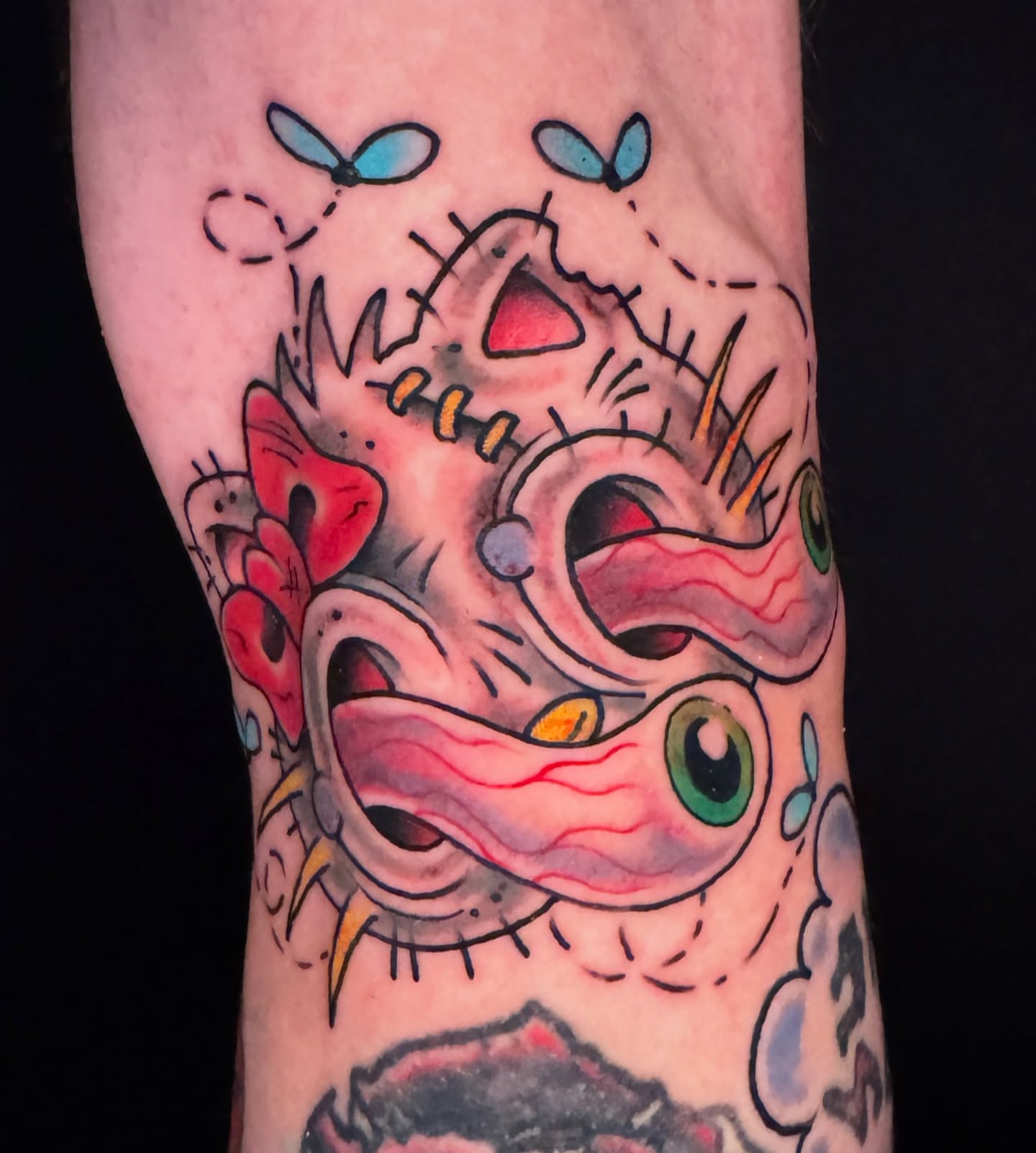 Monster American traditional tattoo on the forearm by Cary Aldridge