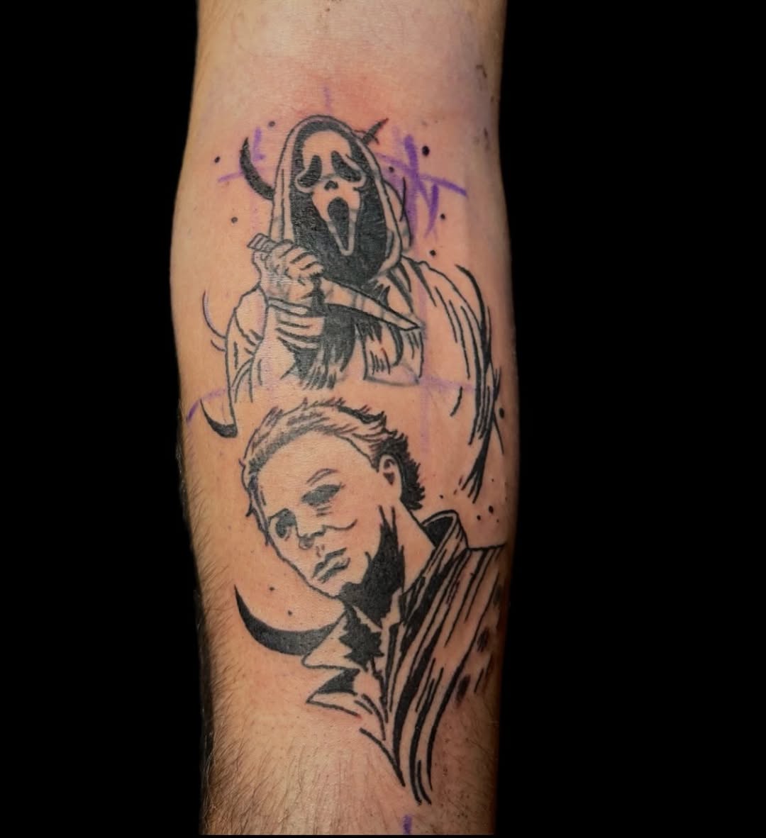 Ghostface and Michael Myers realism tattoo on the forearm by 𝒯𝒶𝓉𝓈𝑜𝓊𝓁 𝒷𝓎 C𝓁𝒶𝓊𝒹𝒾𝒶