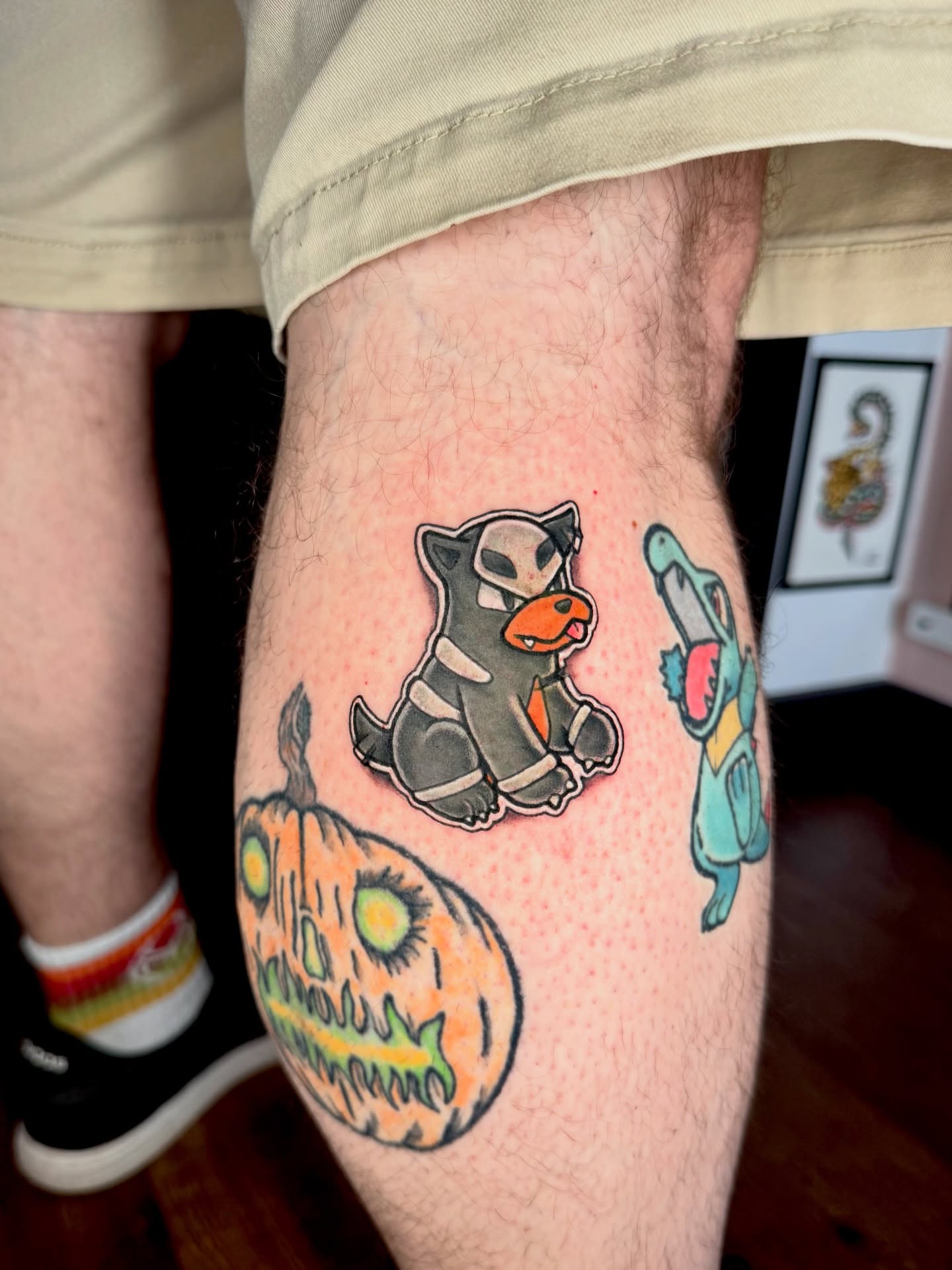 Animal characters dotwork tattoo on the thigh by Brooke Sombati