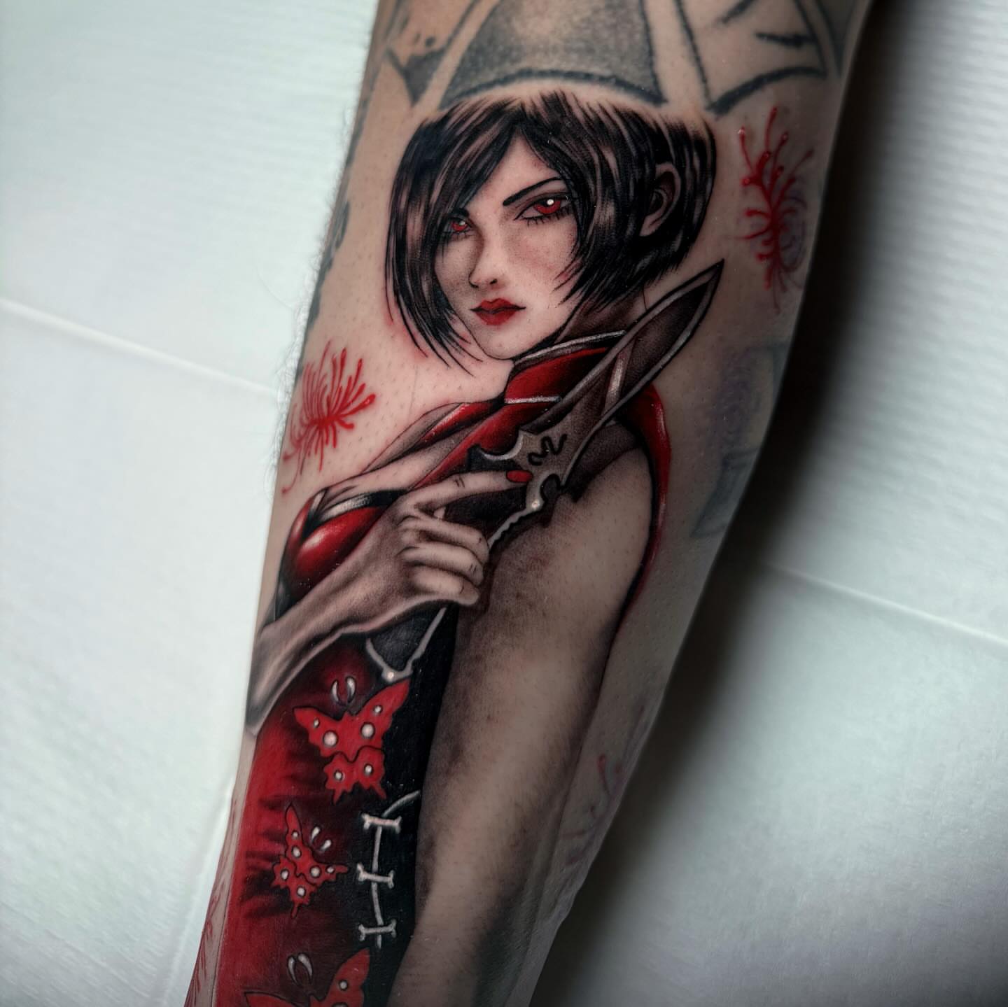 Anime character anime tattoo on the forearm by Alexia