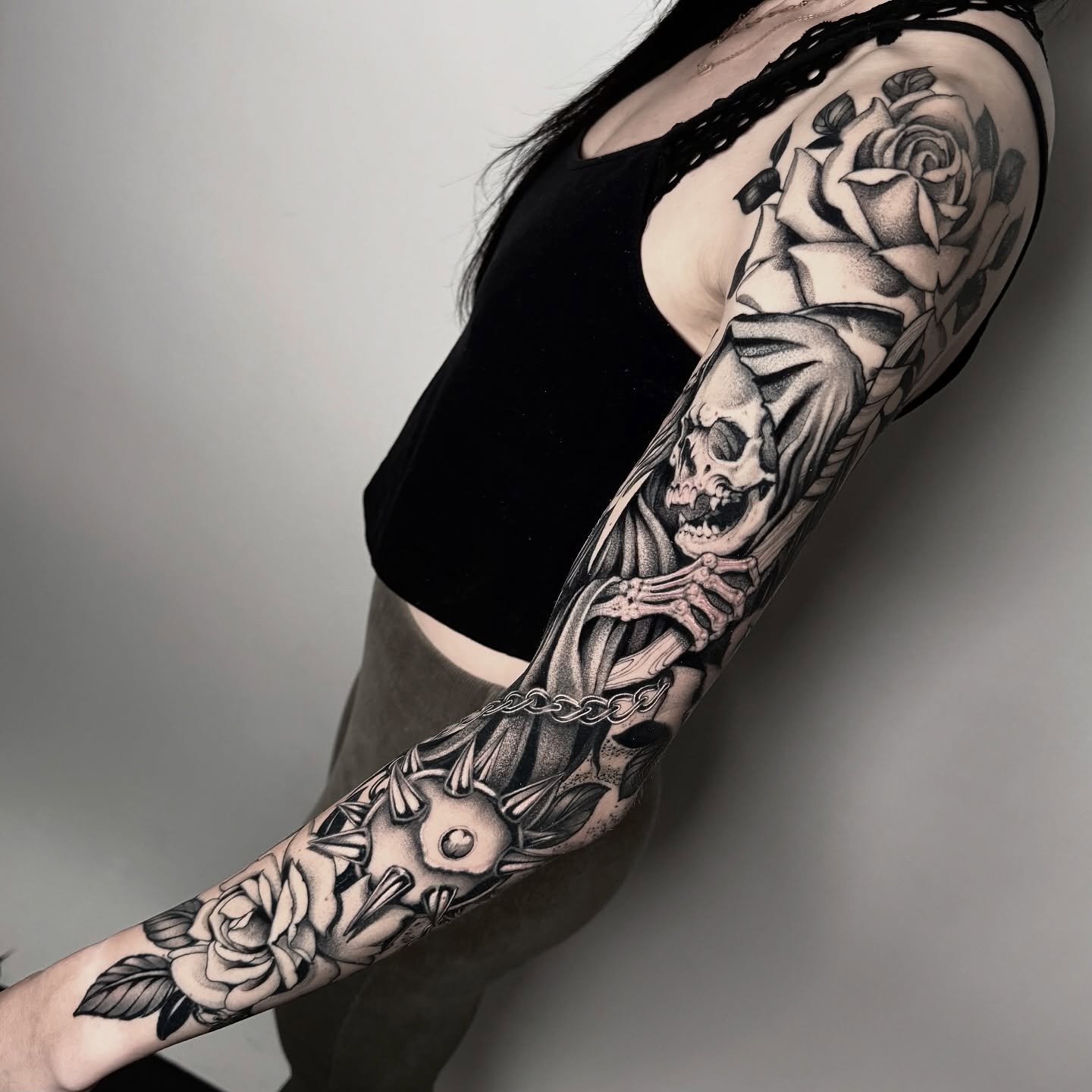 Tattoo by @ninjakixxtattoo — black_and_grey, realism