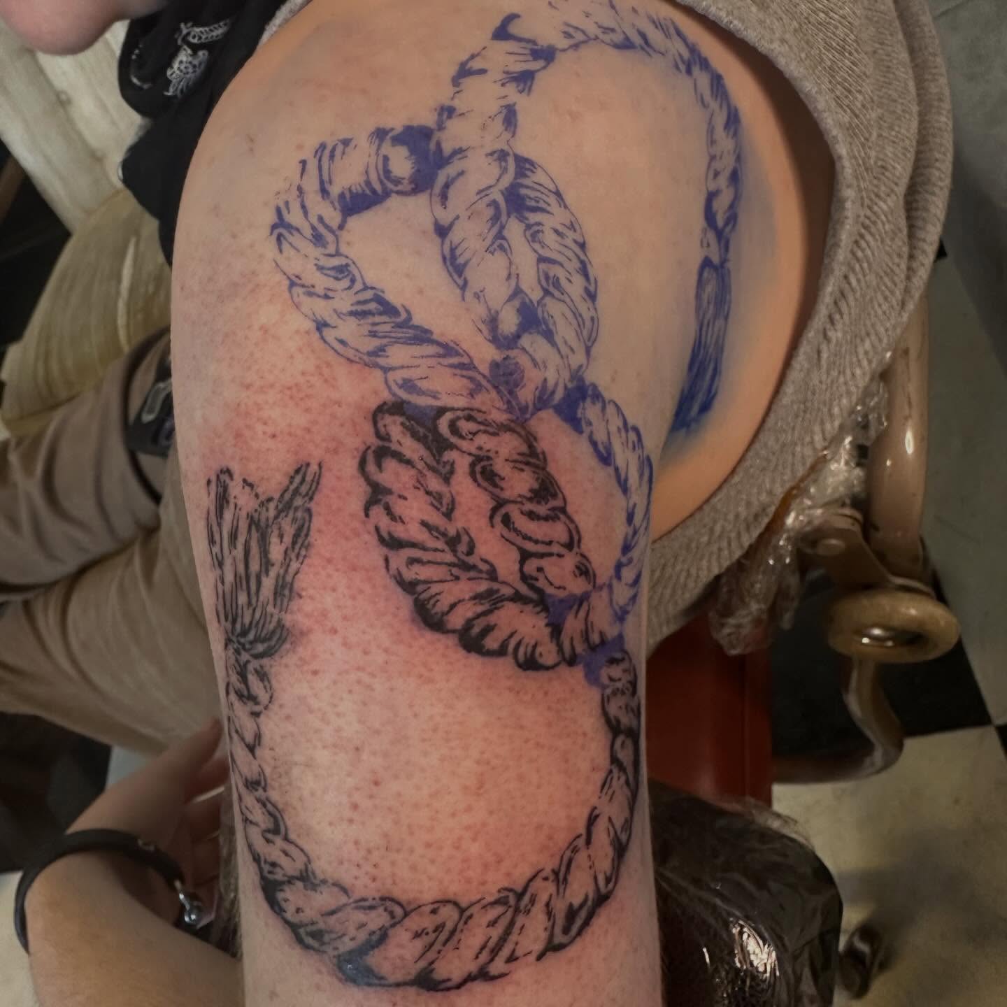 Rope black and grey tattoo on the forearm by Jules🕯️