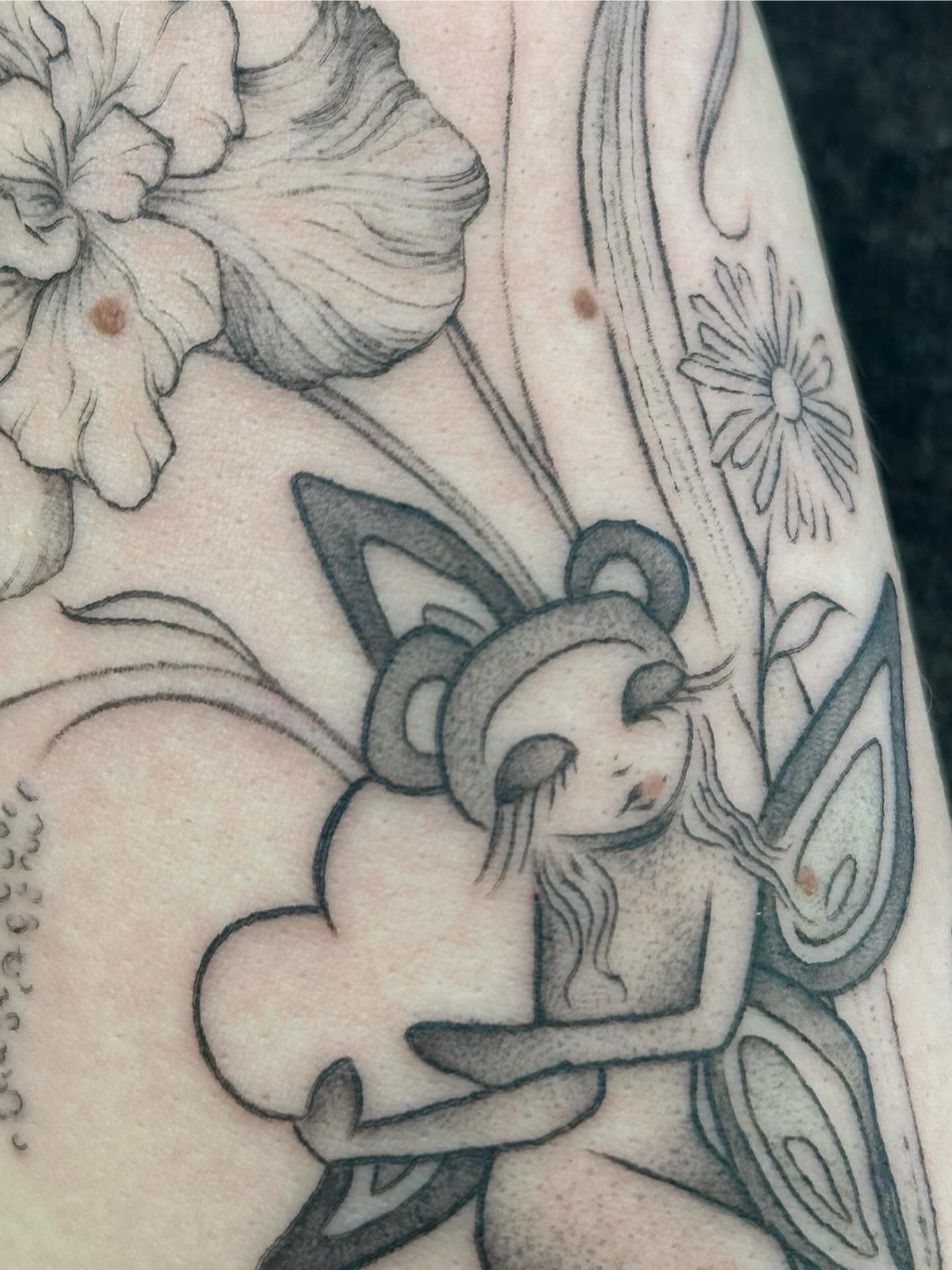 Fairy black and grey tattoo on the forearm by gabrielle rosemary ποΈ