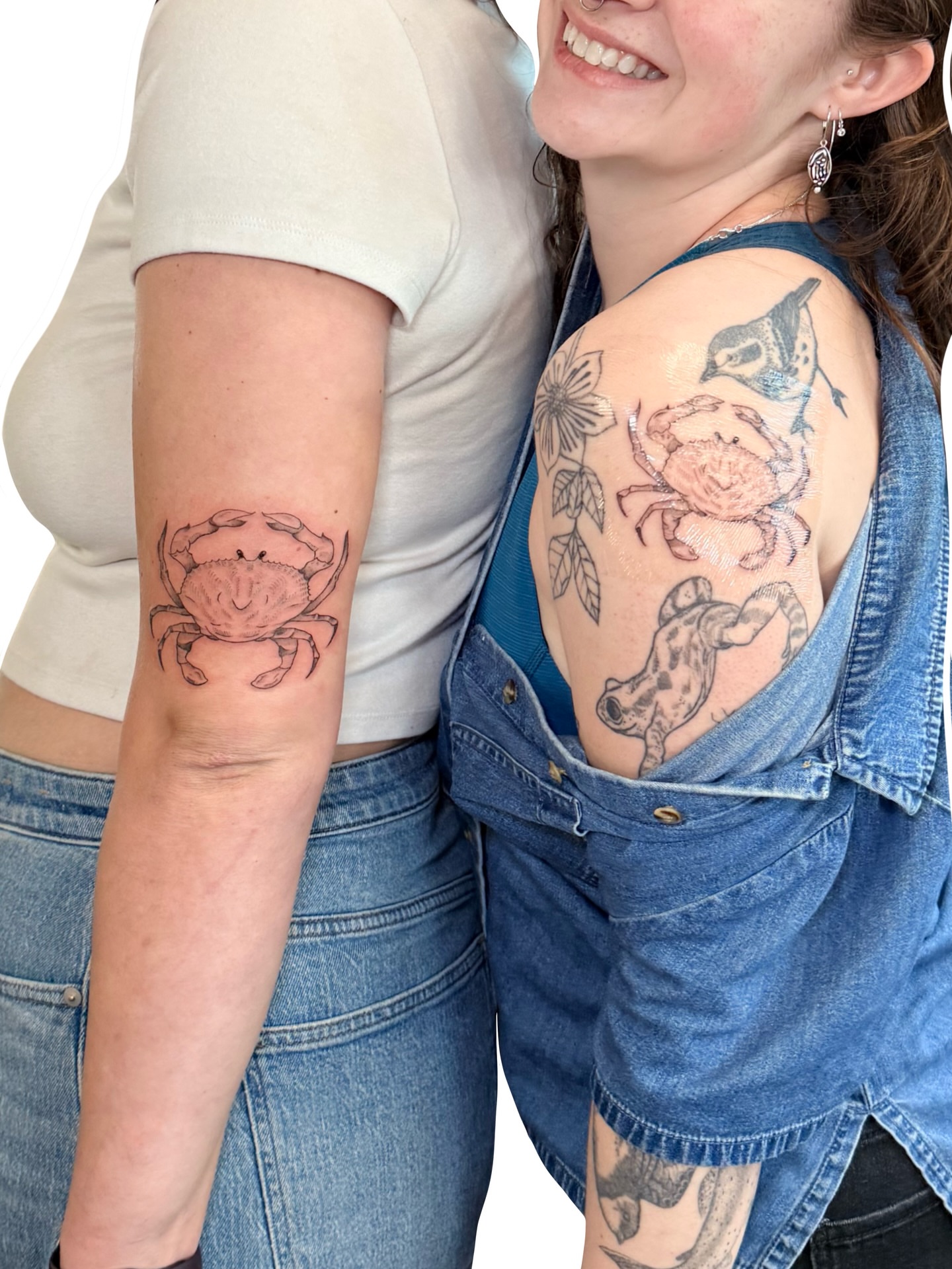 Crab black and grey tattoo on the shoulder by Fionna, Seattle, Washington