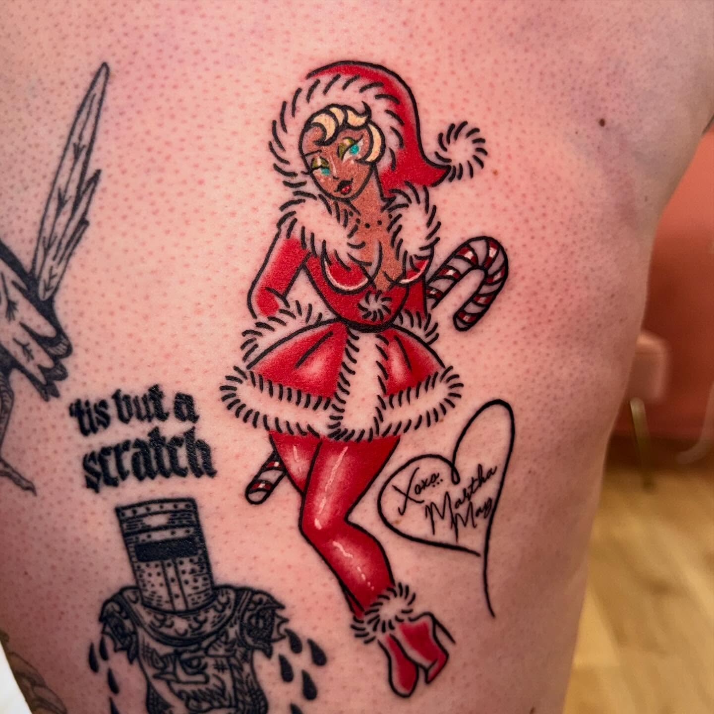 Elf American traditional tattoo on the thigh by Laurito