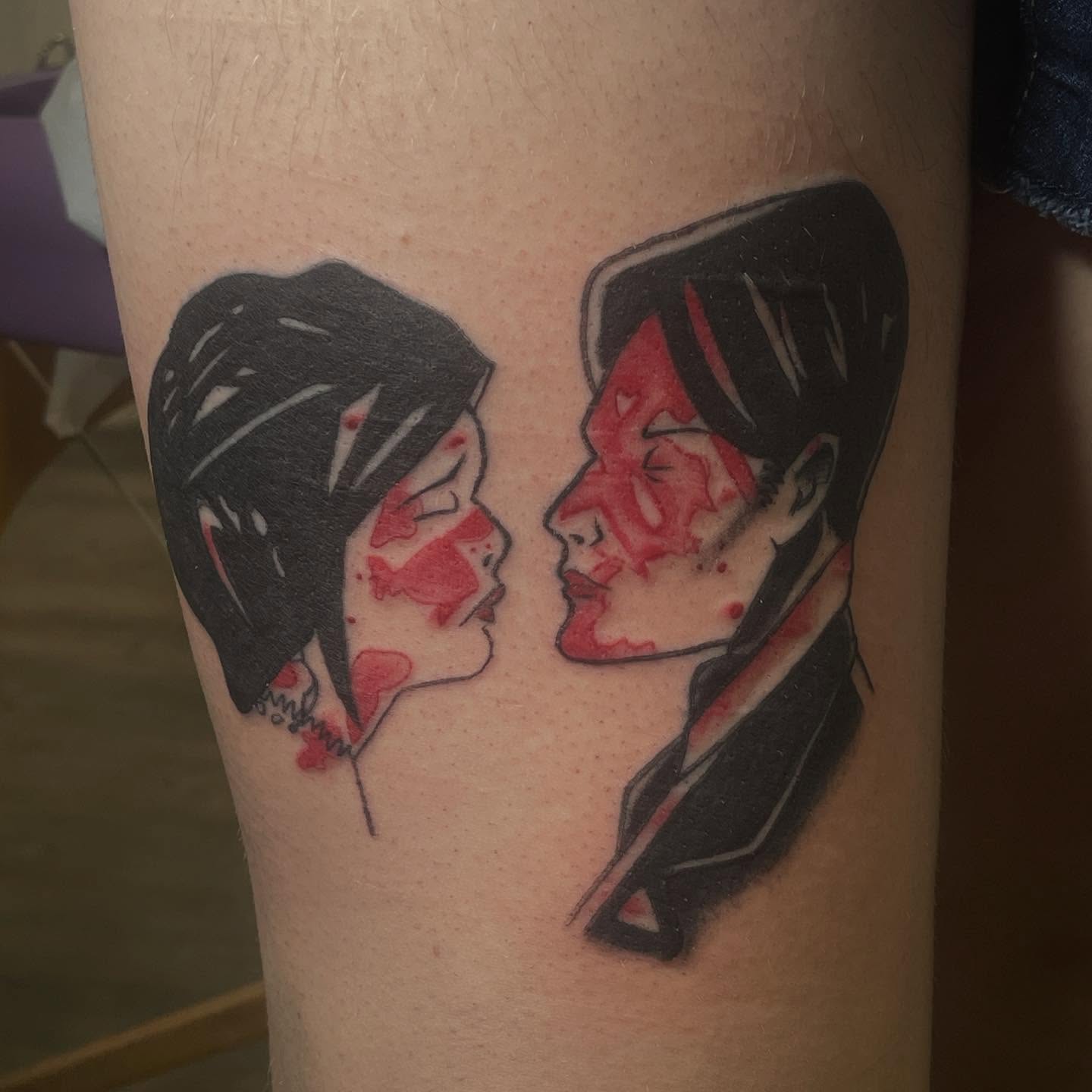 Kissing couple dark realism tattoo on the forearm by 𓉸ྀི lola hoax tattoos𓉸ྀི